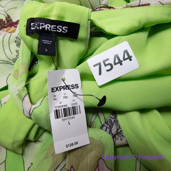 New! Express Floral Print Tie Halter Neck Open Back Maxi Dress, size L - Picture 14 of 16